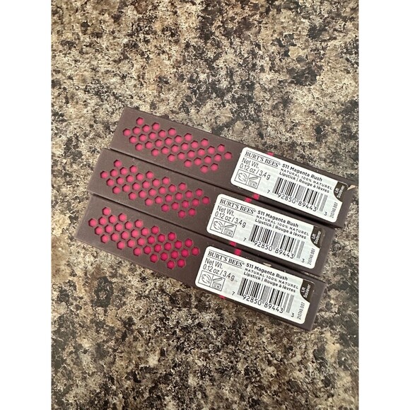 3x Burts Bees 100% Natural Moisturizing Lipstick Pink 511 Magenta Rush - Picture 1 of 2